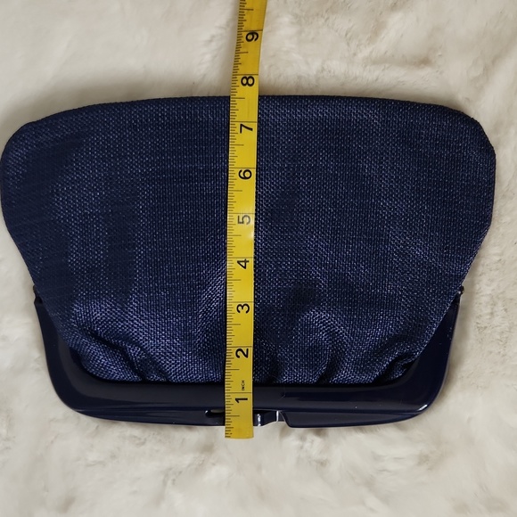 Vintage Italian blue Raffia woven clutch Kiss Clasp Classic Event Clutch - Picture 8 of 8